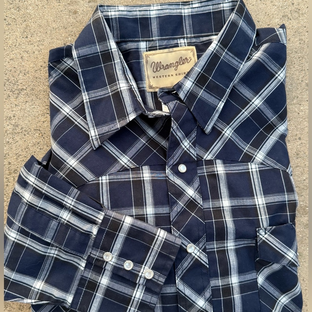 Wrangler Blue and White Western Button Down Shirt‎ Pearl Snaps 2XL